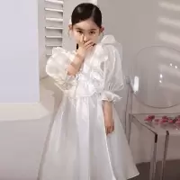 女童轻奢礼服儿童蓬蓬纱公主裙高端走秀超仙春夏生日泡泡袖晚礼服 白色 110cm