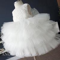 韩版儿童婚纱礼服白色 女童公主裙花童蓬蓬蛋糕裙子毕业表演出服 白色送 珍珠发箍 80