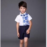中国风六一儿童节青花瓷演出服男女学生诗歌朗诵合唱服装古筝礼服 男款短袖短裤 170