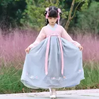 小女孩夏季春游襦裙汉服亲子连衣裙女童母子写真生日襦裙女孩古装 粉蓝色[仙鹤款] 仙鹤款 100 衣服按身高