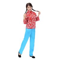儿童俏皮老奶奶爷爷演出服装扮老太太婆婆媒婆村姑农民表演秧歌女 村姑两件套-红色 100