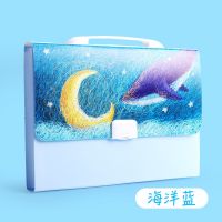 晨光文件夹多层学生资料册卷子收纳盒a4插页试卷袋办公用品风琴包 [动物系列/蓝]13格 送索引标签