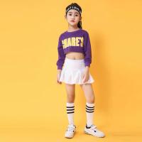 儿童街舞套装男童爵士舞啦啦操演出服装啦啦队服装女童舞蹈服长袖 短款长袖+裙子(送袜子) 100