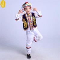 儿童白族舞蹈服少数民族服装壮族舞蹈表演服男女童葫芦丝演出服装 白色男款(头饰) 110