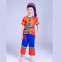少数民族苗族演出服女童男广西壮族三月三彝族瑶族土家族舞蹈表演 男款红色短袖 110
