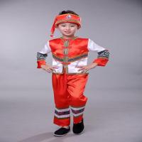 儿童苗族演出服壮族彝族服装傣族少数民族舞蹈服饰土家族瑶族男女 红色 送头饰套装 100