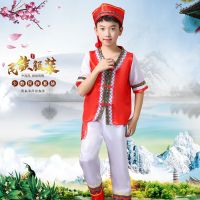 儿童苗族演出服装女童男童壮族少数民族彝族黎族瑶族舞蹈表演服饰 红色男款 男款红色如图 110