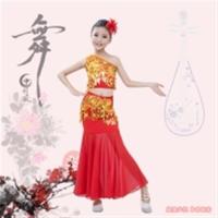 儿童傣族舞蹈服孔雀舞演出服装女童少儿傣族鱼尾裙傣族舞裤装 红色裙款 90cm