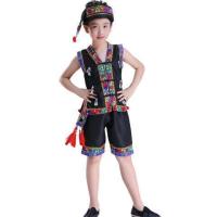 新款儿童少数民族演出服装男童苗族壮族黎族彝族葫芦丝表演小男孩 黑色短款 110cm