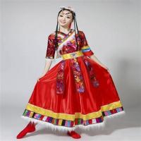 藏族舞蹈演出服装女 成人 水袖演出服长裙藏族舞民族服装表演服饰 红色短袖款 红色短袖款 S