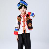 56个民族服装成人壮族舞蹈服男童幼儿苗族演出服傣族葫芦丝表演服 白色 白+黑 110