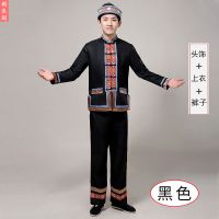 广西壮族服装中老年男民族风云南少数民族苗族彝族葫芦丝表演服饰 款式一 送原版头饰 S