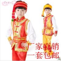 儿童少数民族苗族演出服装男童葫芦丝舞台表演服装傣族舞蹈服装 红色 100