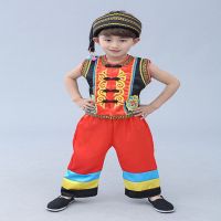 新款儿童壮族演出服男女童少数民族布依族表演服广西壮族歌舞套装 红色男 110