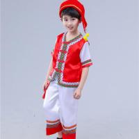 少数民族儿童表演服男童苗族演出服壮族傣族舞蹈服葫芦丝表演服装 红色 短袖 100