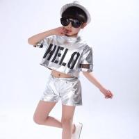 六一儿童节爵士舞演出服男女童幼儿园舞蹈嘻哈街舞现代舞表演服装 银白色 90