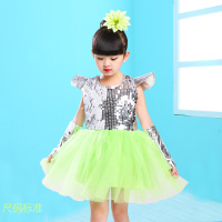 [宇娃娃]网纱女童幼儿园小学生亮片蓬蓬纱裙演出表演服爵士舞 707款绿色 110cm