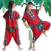 儿童非洲鼓演出服装成人民族风泰国丽江古典舞蹈架子鼓男女表演服 红色 100