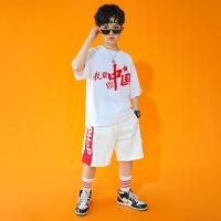 少儿童爱国演出服小学生嘻哈hiohop街舞架子鼓表演服装爵士舞蹈服 4288白色上衣+5713白红色短裤 110cm