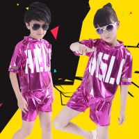 六一儿童爵士舞服男现代舞街舞表演服装女童亮片爵士幼儿园演出服 玫红色 100