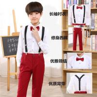 六一儿童演出服男女童背带裤中小学生大合唱礼服诗歌朗诵表演服装 男款长袖酒红色长裤 110cm