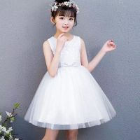 公主裙礼服女童蓬蓬纱儿童高端走秀晚礼服女孩花童婚纱钢琴演出服 白色短无袖款[关注优先发货] 110