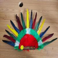 六一非洲鼓演出服套装男女印第安人舞蹈成人儿童傣族民族风表演服 绿红头饰 100