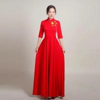 大合唱演出服女长裙新款中老年合唱团成人舞台服装主持人修身礼服 不含外披 S