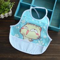 吃饭围兜宝宝饭兜防水围嘴婴儿童小孩喂饭系带防脏无袖罩衣画画衣 蓝色花型随机发