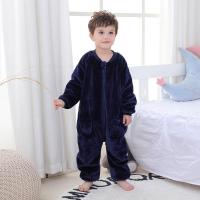 婴儿睡袋秋冬款加厚宝宝分腿式睡袋小孩防踢被法兰绒儿童睡袋冬季 深蓝色秋冬加厚睡袋 80cm