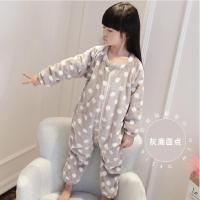 宝宝睡袋春秋冬季法兰绒连体睡衣儿童珊瑚绒家居服婴儿分腿防踢被 灰色春秋睡衣 100码适合身高90-100cm