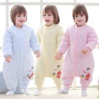 睡袋婴儿彩棉儿童加厚睡衣1234岁宝宝儿童分腿春秋四季防踢被连体 处理棉款（随机颜色） 80