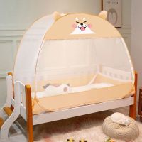 免安装儿童床蚊帐88x160婴儿宝宝防摔蒙古包80x150/100x180可折叠 小柴犬-黄[加密全底防摔] 65宽12