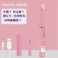 儿童卡通电动牙刷充电式3-6-15岁宝宝小孩婴幼儿自动声波软毛防水 粉色 卡通电动牙刷USB充电[共2支刷头]