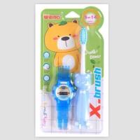 [买二送一]卡通可爱小熊儿童牙刷 保护牙龈 软毛牙刷带电子手表 男宝色 1支