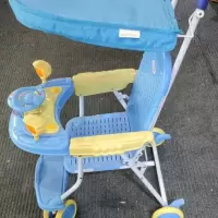 儿童四轮手推车婴幼儿宝宝简易轻便透气轻便春夏遮阳座椅藤椅塑料 蓝色