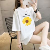 短袖T恤女设计感2021夏季新款半袖体恤衫学生渐变色宽松洋气上衣 9440#雏菊白色T恤 M[建议80-115斤穿]