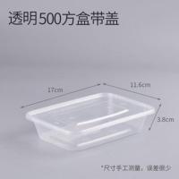 餐盒一次性饭盒带盖 塑料长方形外卖打包盒快餐盒水果捞便当盒子 透明500方盒50套