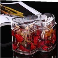 创意欧式亚克力牙签盒双心牙签盒棉签盒两用带盖简约时尚摆件 棉壳干花红色