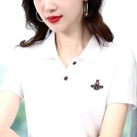 高品质短袖t恤女夏装2021新款翻领绣花时尚妈妈上衣polo衫女[8月5日发完] 白色 M 建议80-100斤