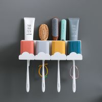 牙刷架牙刷杯子套装置物架壁挂免打孔挤牙膏神器刷牙杯洗漱杯家庭 不带挤牙膏器 单人位[1个红色漱口杯+牙刷架]