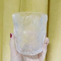 ins彩色冰川纹玻璃杯北欧餐厅果汁杯气泡水杯咖啡杯创意树皮纹杯 磨砂白透明300ml