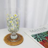 ins同款女学生韩版可爱小雏菊郁金香玻璃杯金边高脚杯咖啡矮脚杯 透明边小雏菊杯