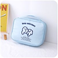 ins风超火化妆包便携旅行大容量少女心可爱手提箱日系韩国多功能 帆布蓝色化妆包