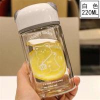 耐高温玻璃杯便携带茶隔过滤网手提可爱男女士防烫泡花茶随手杯子 小熊白色220ML