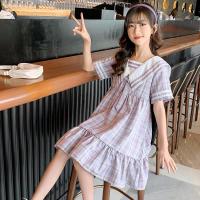 女童连衣裙jk制服小学生2021新款夏装短袖儿童校园学院风裙子紫色 紫罗兰 110 标准码(30-40斤)