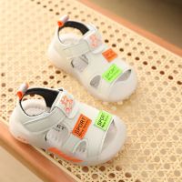 女宝宝凉鞋男童夏季1-3岁2婴幼儿沙滩鞋软底防滑学步鞋防踢魔术贴 米白色 凉鞋8005小牛 内长12.5cm 16码