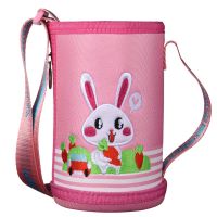 儿童保温杯杯套通用卡通保护套550ml杯套子加长刺绣防摔水杯套子 粉色小兔子