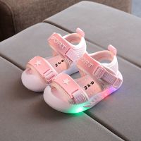 防踢包头凉鞋2021夏季学步鞋亮灯宝宝鞋1-5岁半3男女童沙滩鞋潮鞋 028粉红色 26码内长16cm