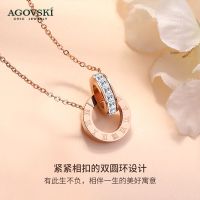 蔻斯琦玫瑰金项链女彩金双环罗马数字吊坠ins小众设计钛钢锁骨链